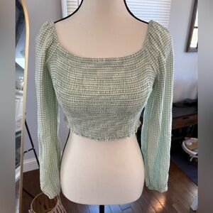 Japna Green Gingham Smocked Women's Top Made in India Size medium